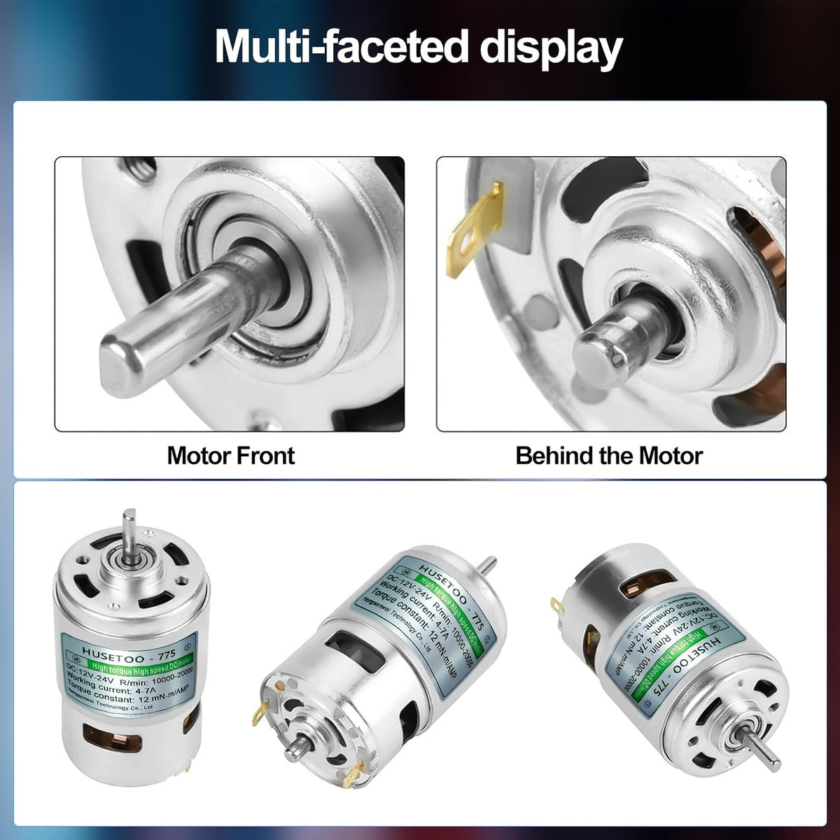 775 High Torque DC Motor, 12V/24V, 10K/20K RPM, D Shaft, 1-Pack