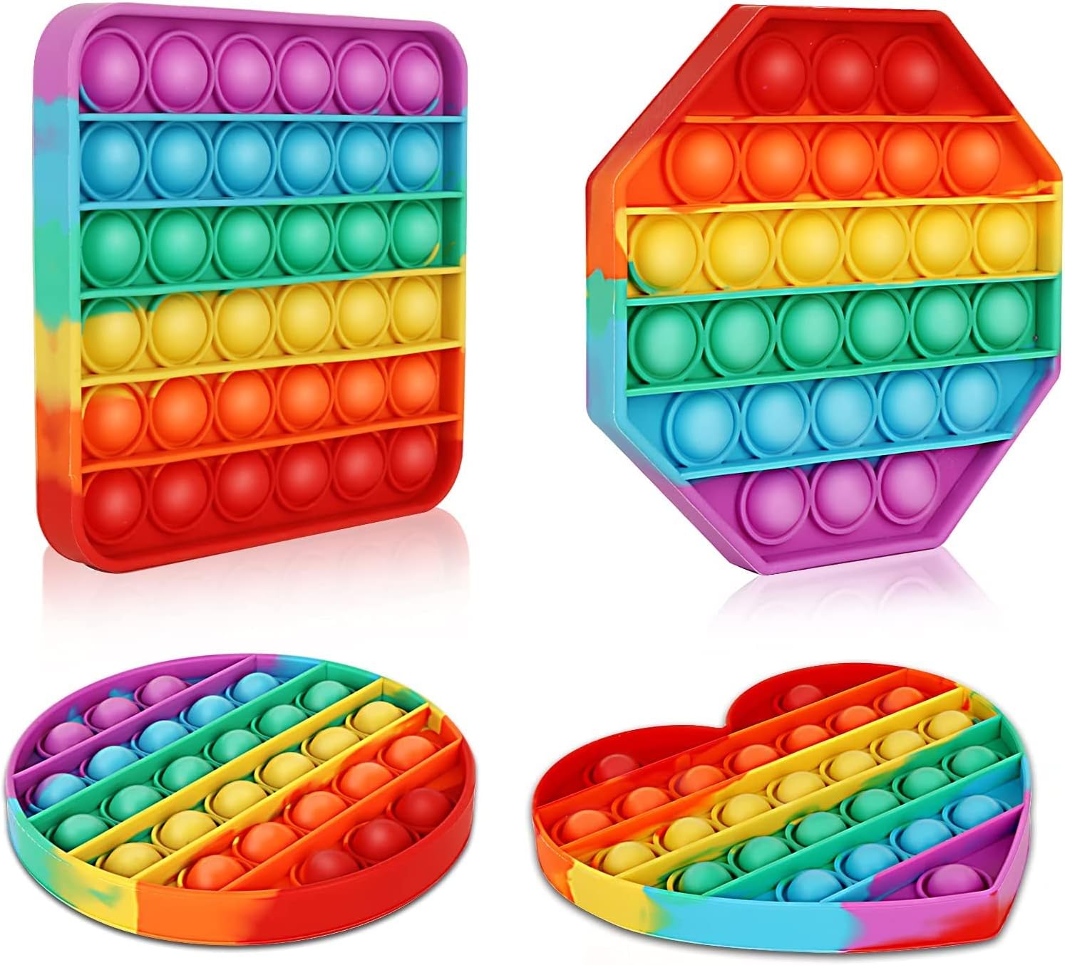 Multipurpose 4 Pack Rainbow Pop it Fidget Toy, Bubble Sensory Toy for Kids and Adults, Stress Reliever, 4 Shapes