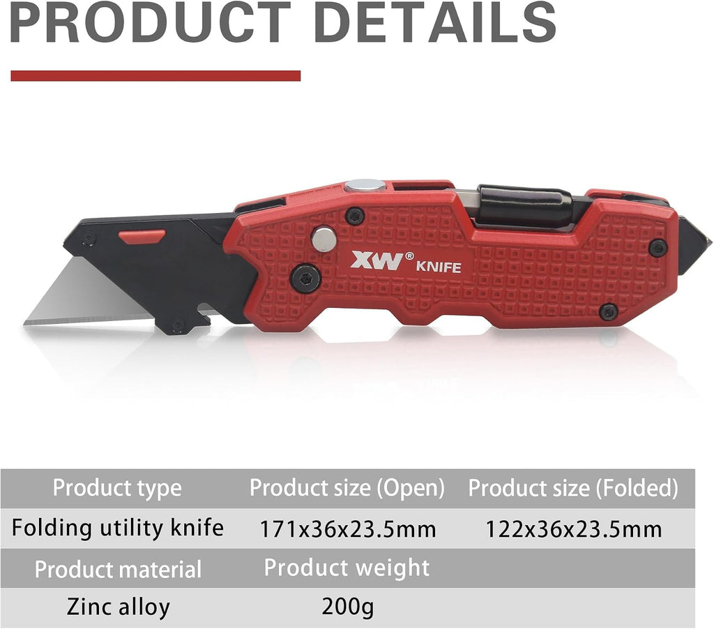 Folding Utility Knife with Screwdriver, 5-in-1 Multi-functional Heavy Duty Lock-back Box Cutter
