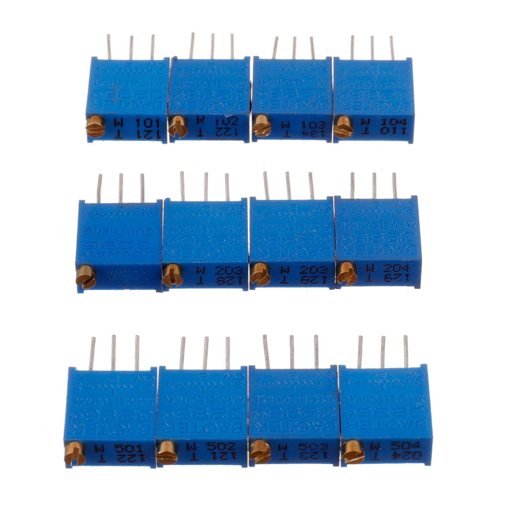 BOJACK 12 Values 60 pcs Variable Resistor 100 to 500K ohm 3296W Multiturn Trimmer Potentiometer Assortment Kit