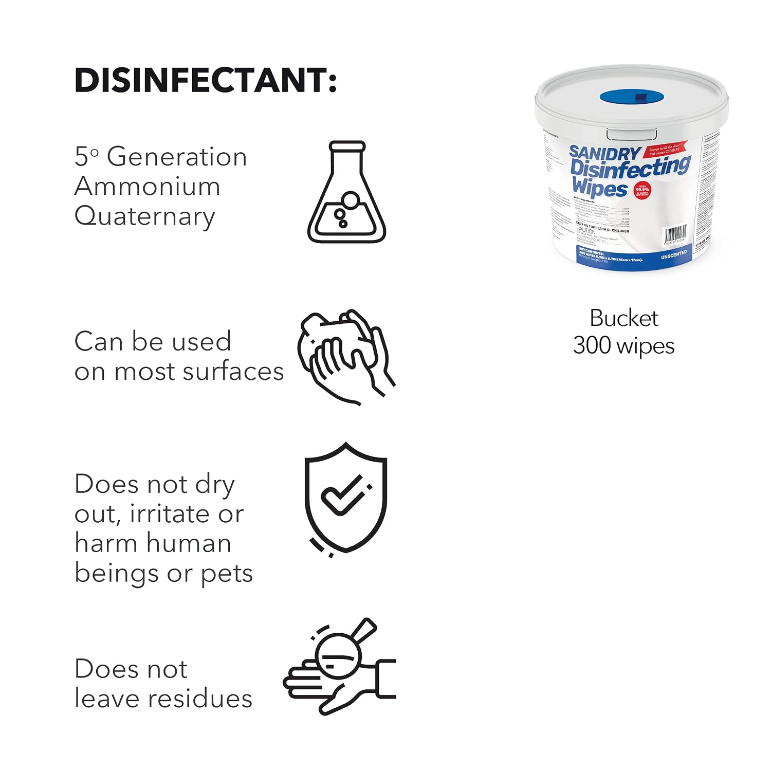SaniDry Disinfecting Wipes, 300 Count, EPA Approved, Unscented, White, Nonabrasive, Multi-Surface Cleaning Wipes