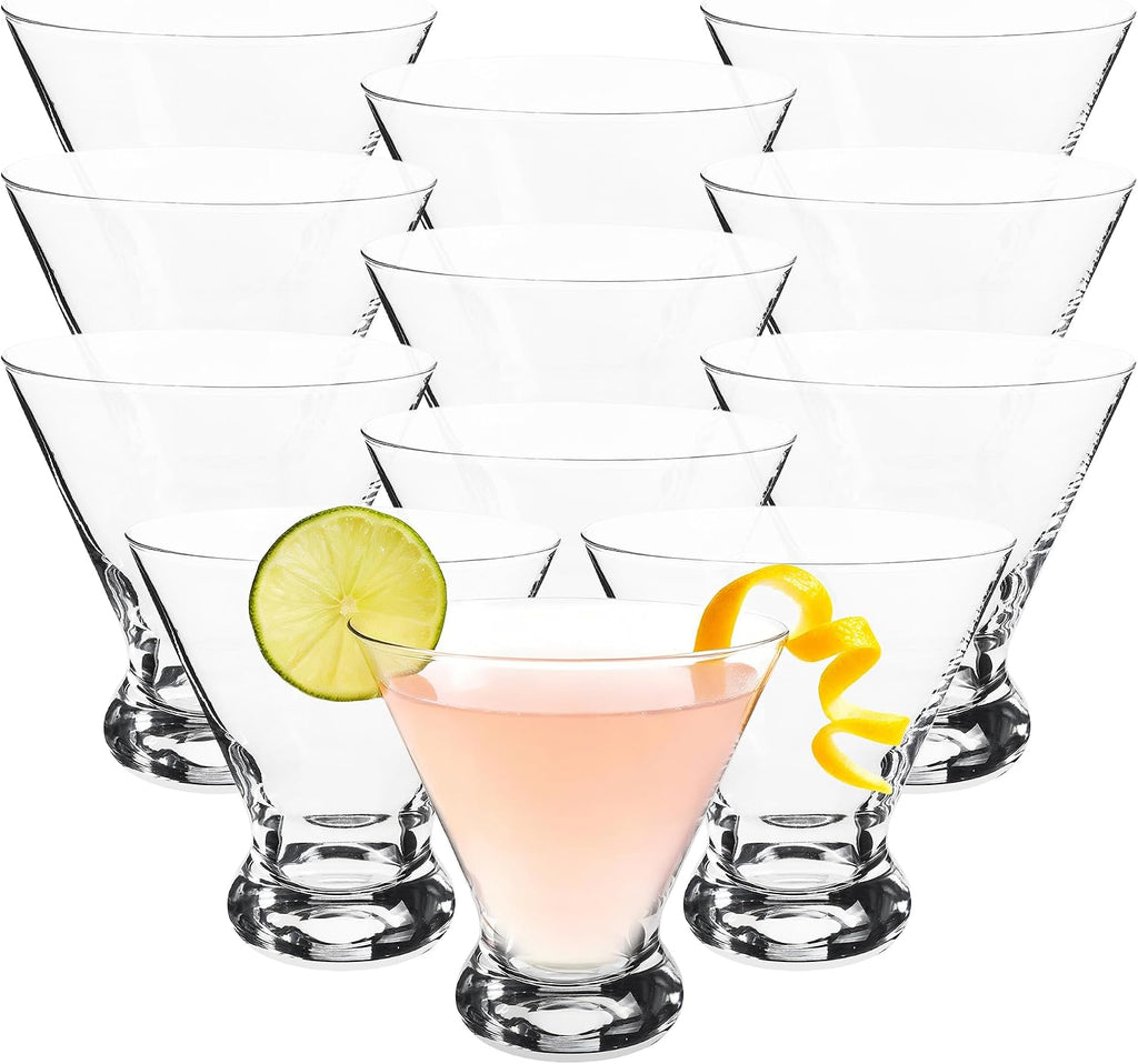 Stemless Martini Glasses Set of 12, 10 Oz Heavy Base Wine Cup Clear