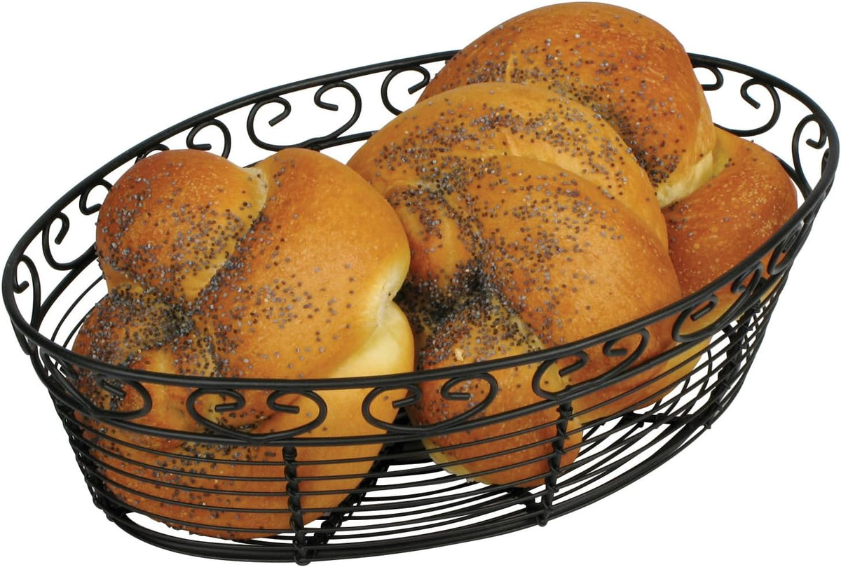 Oval Wire Bread Basket, 10-Inch x 6.5-Inch x 3-Inch, Black