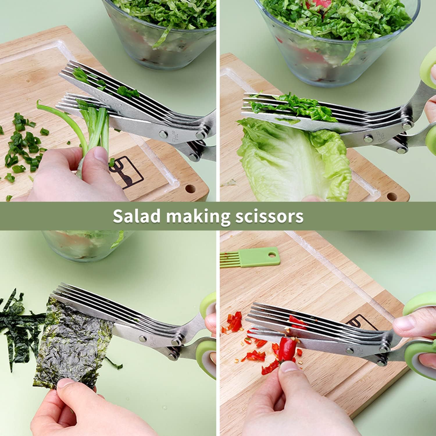 Herb Scissors Set,Multipurpose 5 Blade Kitchen Herb Cutter with Safety Cover and Cleaning Comb for Cutting Shredded