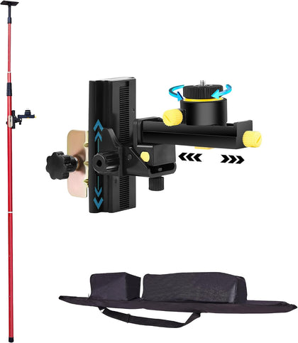 Laser Level Pole with Multi-function Fine-tuning Pan-Tilt Head，13.12Ft./4M With 5/8&1/4 interface screws (6.25