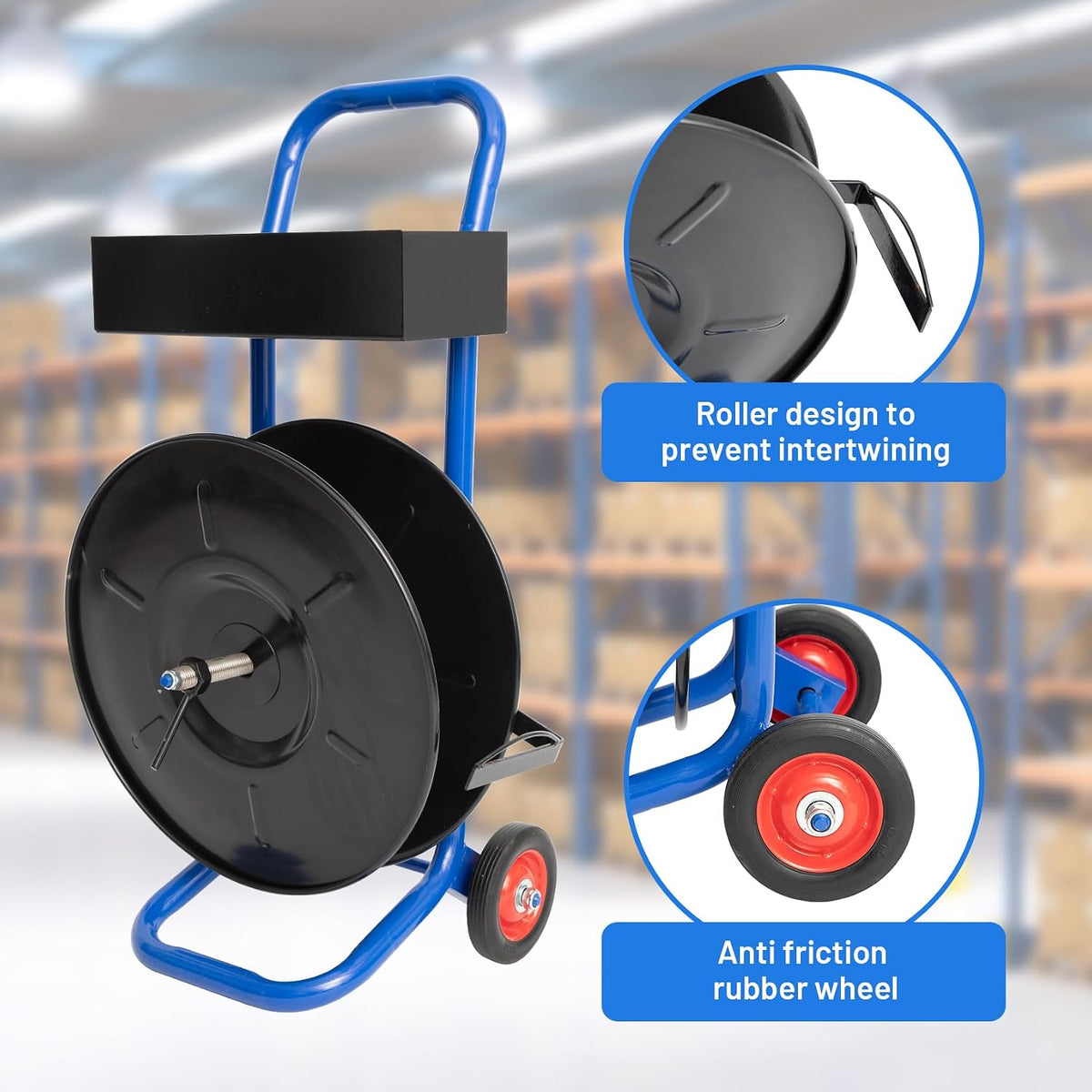 8" Core Size, Banding Strapping Cart Dispenser for Poly, Fiber Strapping