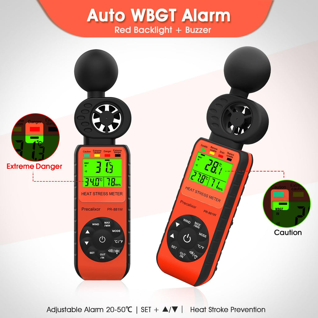 Heat Stress Meter Anemometer, Wet Bulb Globe Thermometer Wind Speed Meter