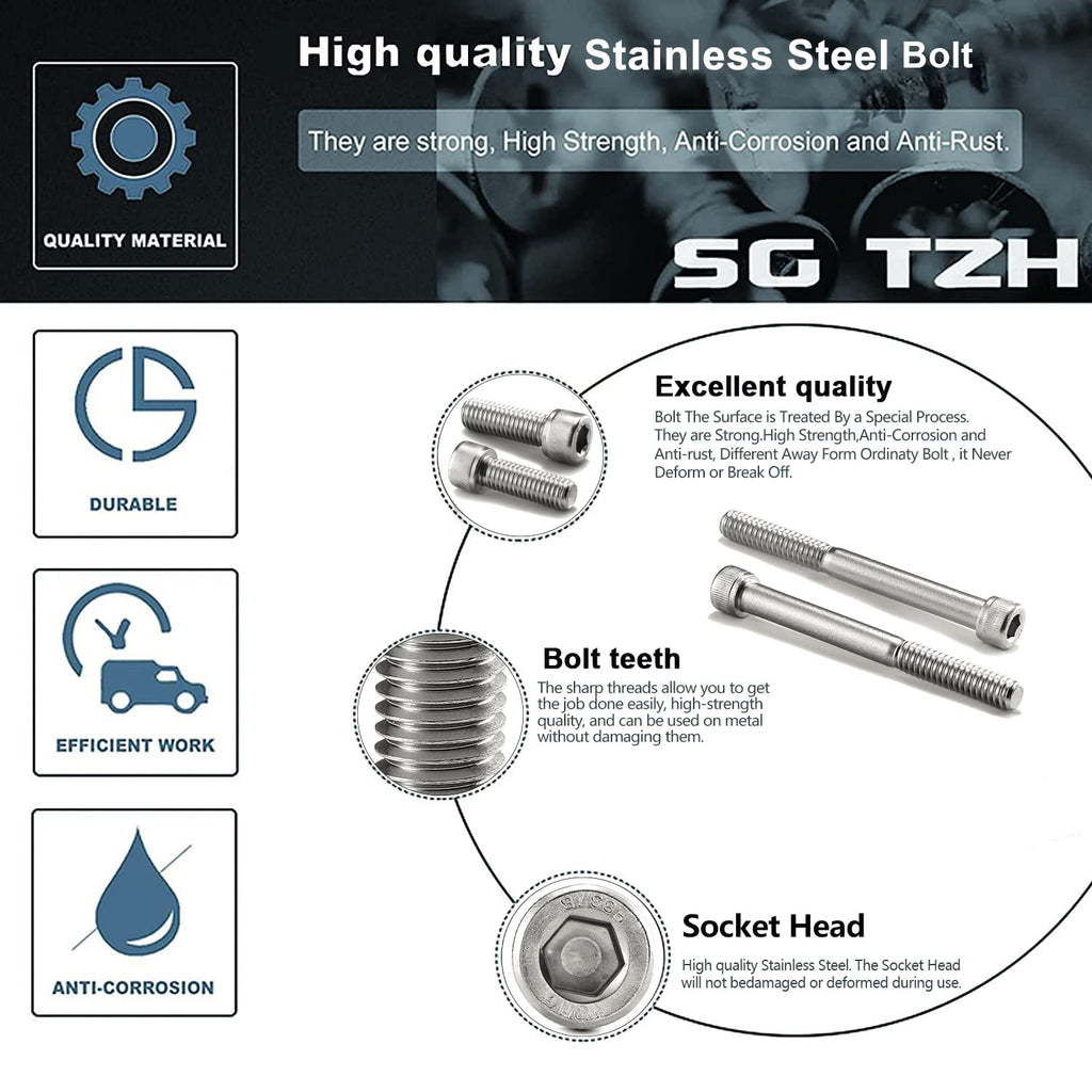 1/2-13 x 1-1/2" Socket Head Cap Screws Bolts, 10Pcs 304 Stainless Steel 18-8, Allen Socket Hex Drive, Full Thread, Bright Finish by SG TZH(with Hex Spanner)