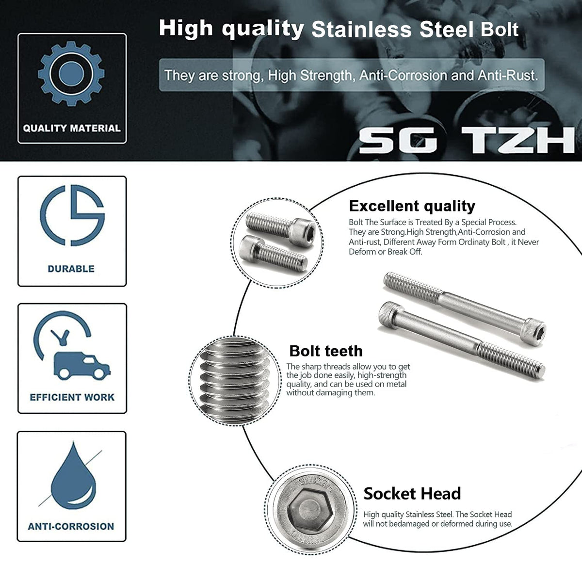 1/2-13 x 1-1/2" Socket Head Cap Screws Bolts, 10Pcs 304 Stainless Steel 18-8, Allen Socket Hex Drive, Full Thread, Bright Finish by SG TZH(with Hex Spanner)