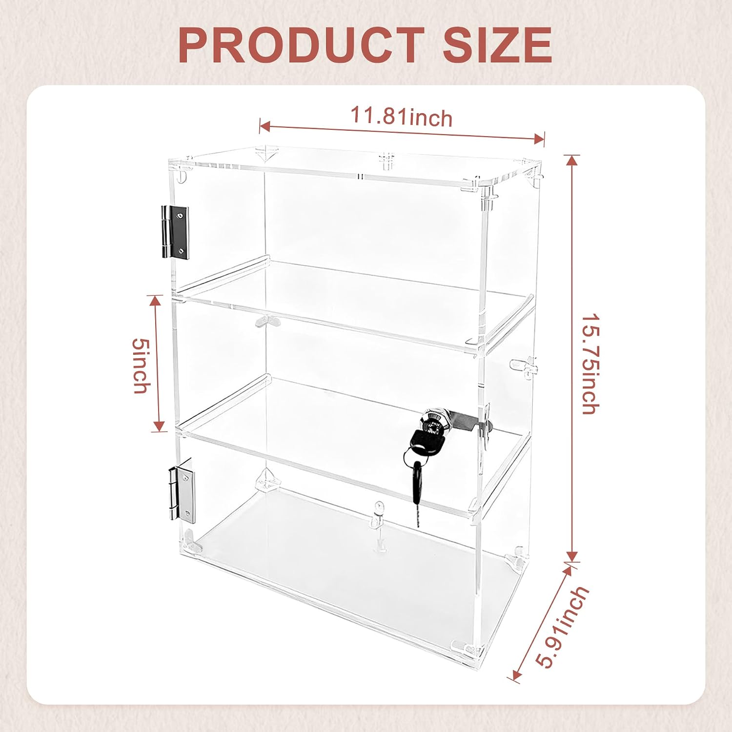 3 Shelf Acrylic Lockable Display Case for Jewelry & Valuables | 3 Tier, Clear Acrylic, Display Case, with Lock