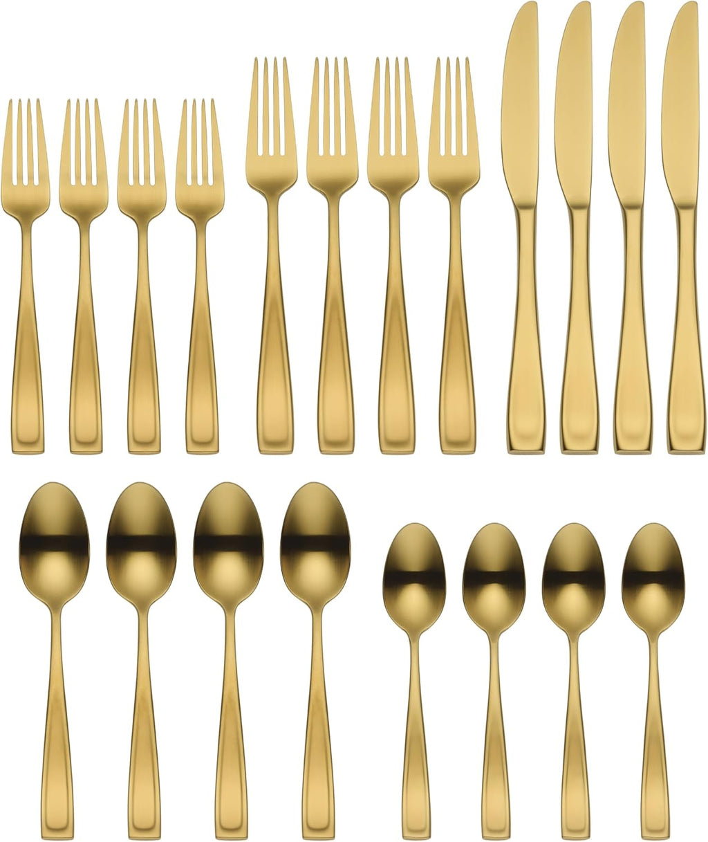 Moda Gold Satin 20-Piece 18/10 Silverware Set for 4, Flatware