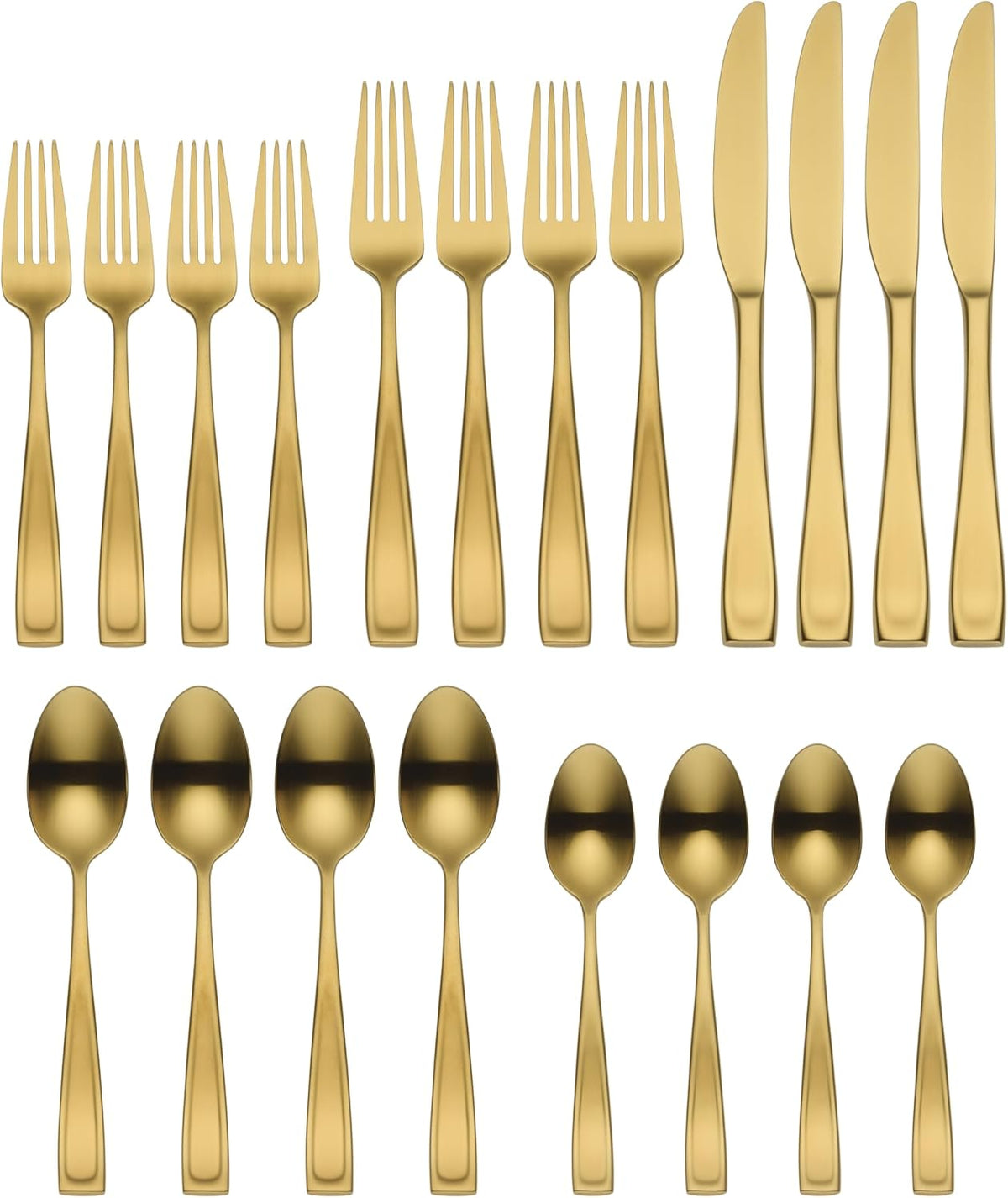 Moda Gold Satin 20-Piece 18/10 Silverware Set for 4, Flatware