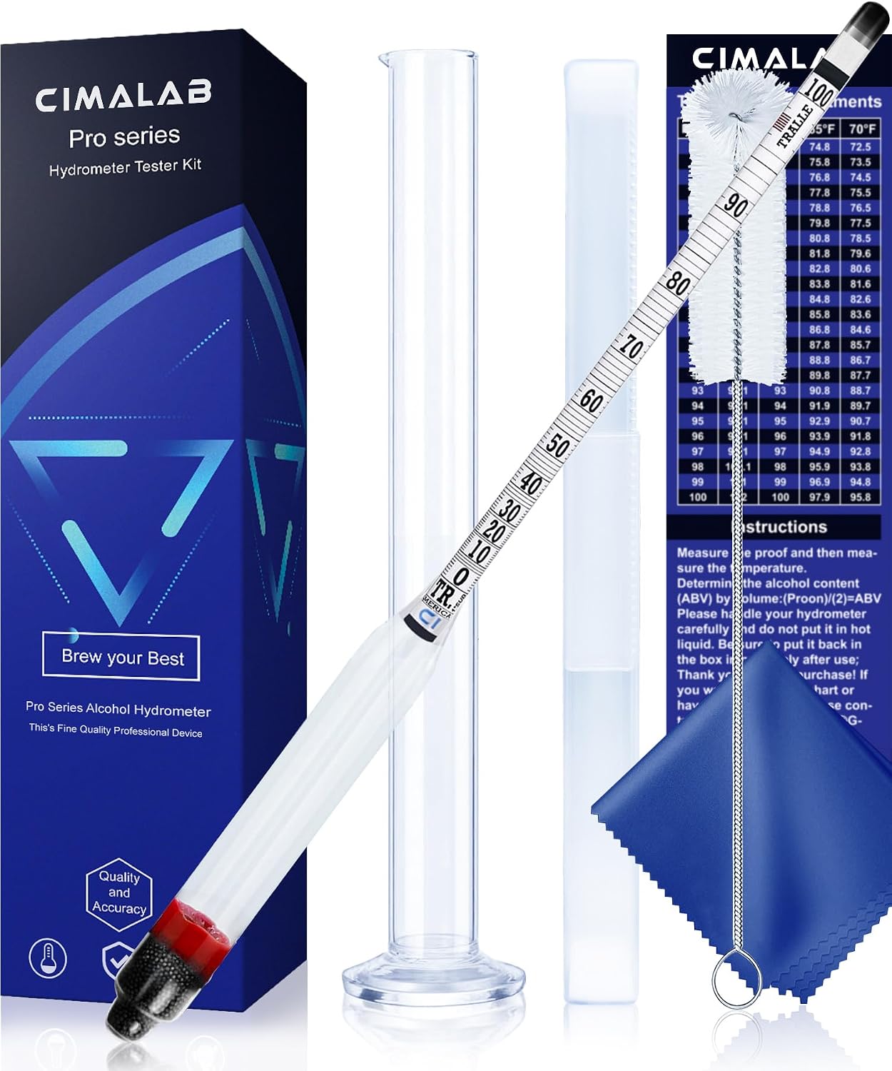Hydrometer Alcohol Meter Kit, Hydrometer Alcohol 0-200 Proof & Tralle with Hydrometer Test Jar, Alcohol Proof Tester