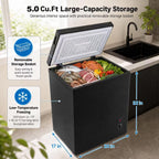 5.0 cu.ft Chest Freezer，Small Mini Deep Freezer with 7Level Temperature