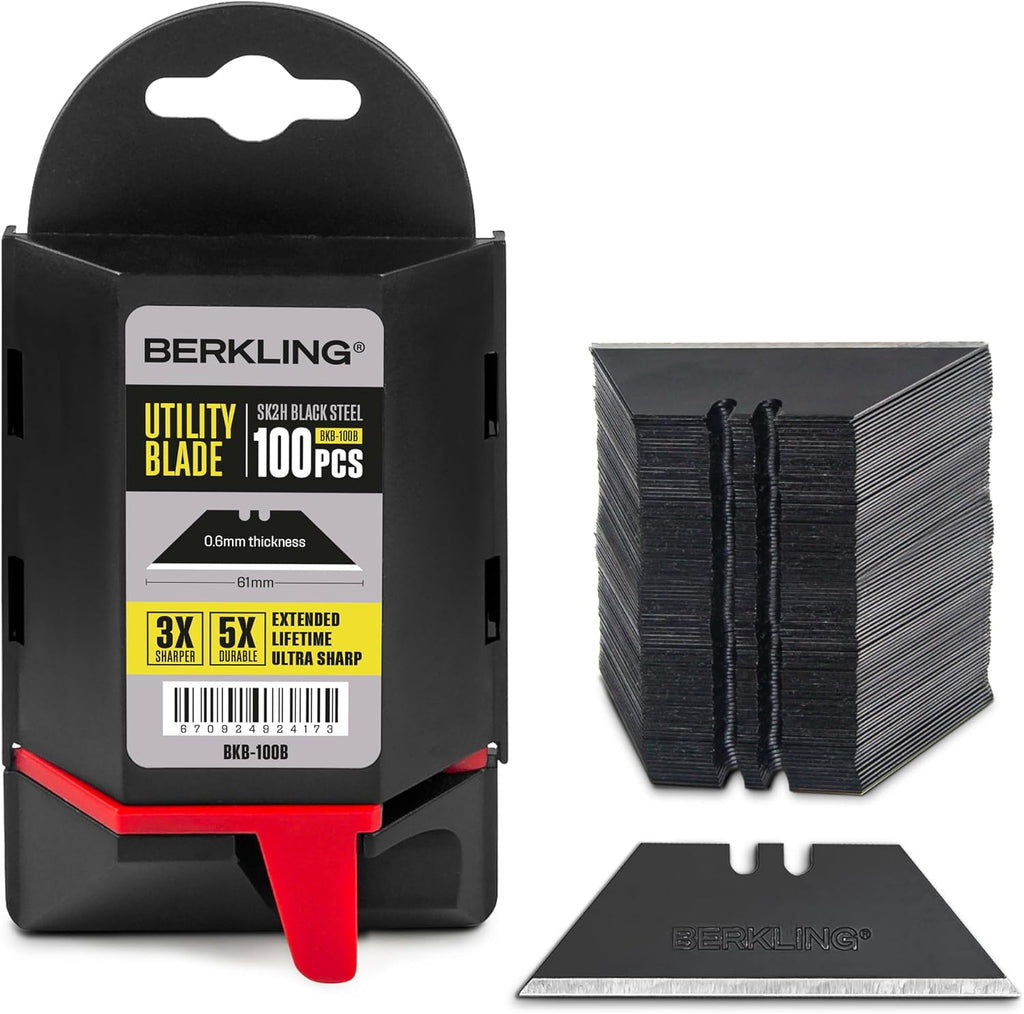 Berkling 100-Pack Utility Knife Blades, Blackened SK2H Steel, T-Shape