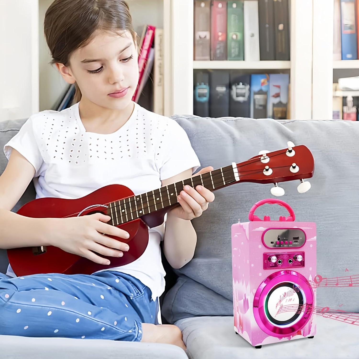 Kids Bluetooth Karaoke Machine with 2 Microphones, Wireless Rechargeable Remote Control Portable Karaoke Speaker