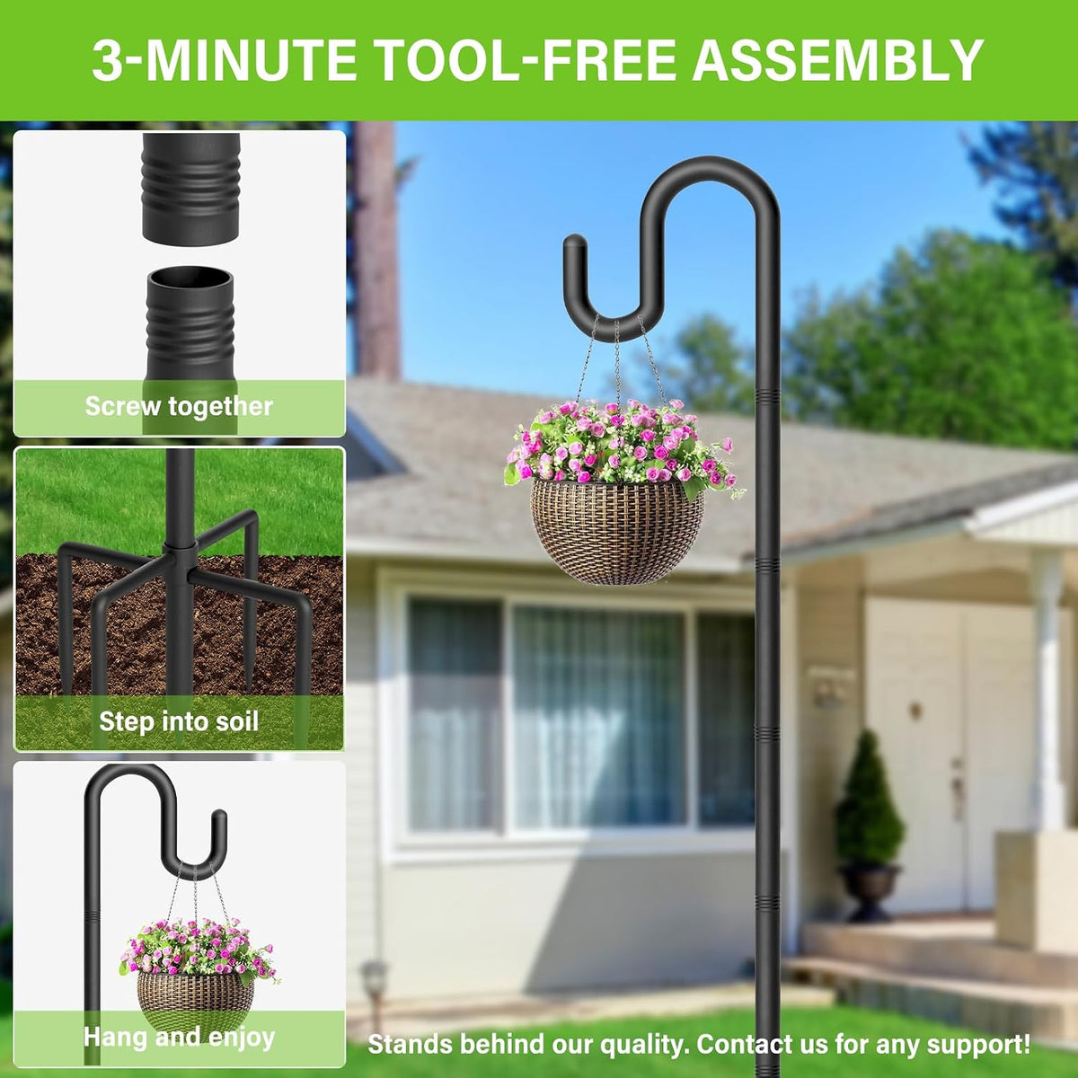 Shepherds Hook for Bird Feeder, 92" Heavy Duty Double Bird Feeder Pole with 5-Prong Base, Thickened Metal Shepherd