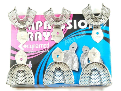 Premium German Dental Autoclavable Metal Impression Trays Stainless Steel Upper Lower Dental Perforated Impression