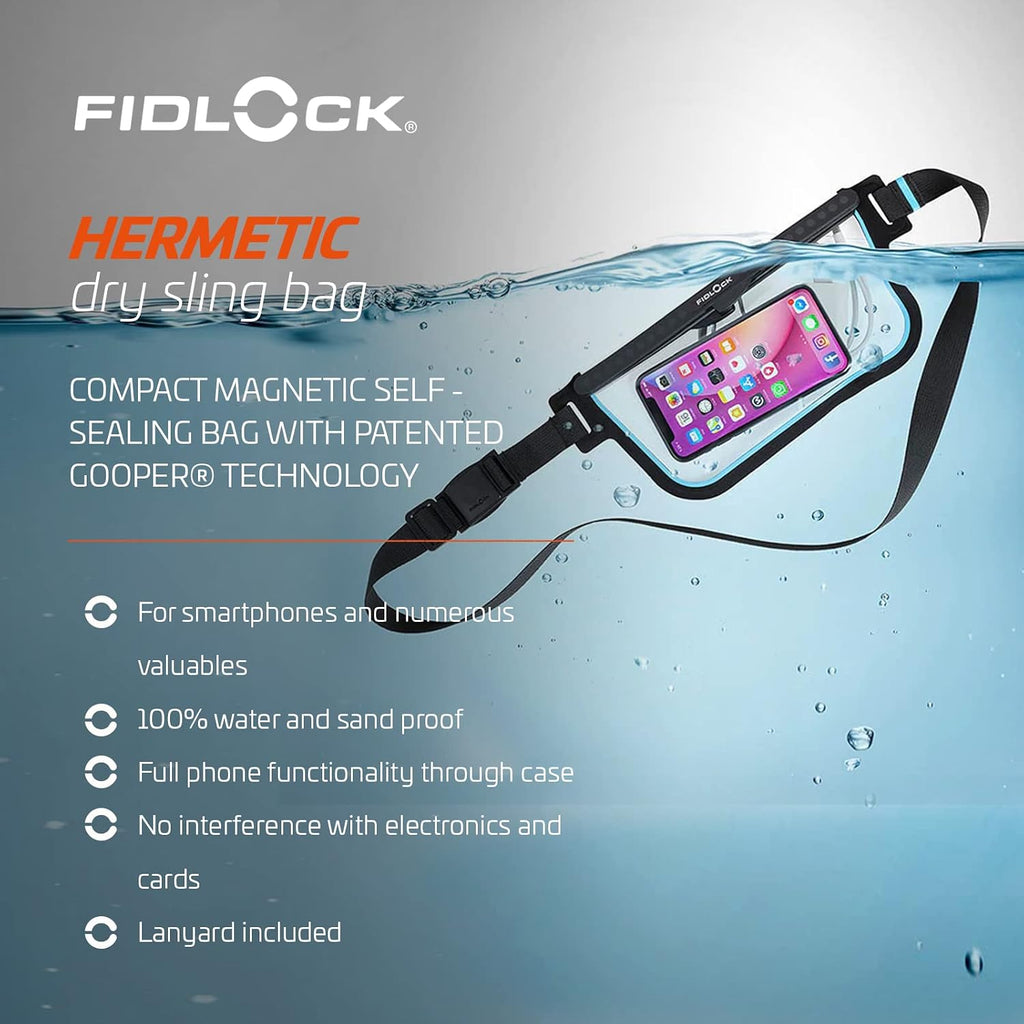 Hermetic Sling Phone Dry Bag, Waterproof Pouch, Transparent Blue | Dry Bag, FIDLOCK Buckle, Magnetic Self-Sealing