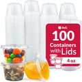 4 oz Condiment Containers with Lids (100 sets) | Ideal for Sauce, Souffle, Samples, Jello Shot Cups | Disposable