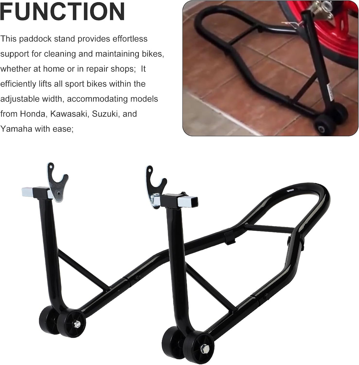Heavy Duty Motorcycle Rear Wheel Lift Universal Sport Bike Swingarm Spool Paddock Stand Combo