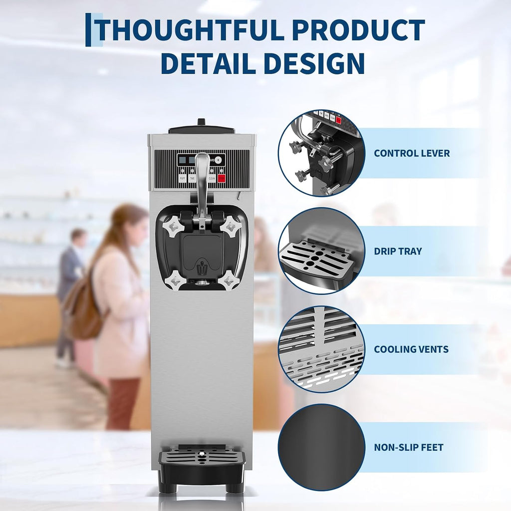 Commercial Soft Serve Ice Cream Machine 21.2 QT/H Touch Screen