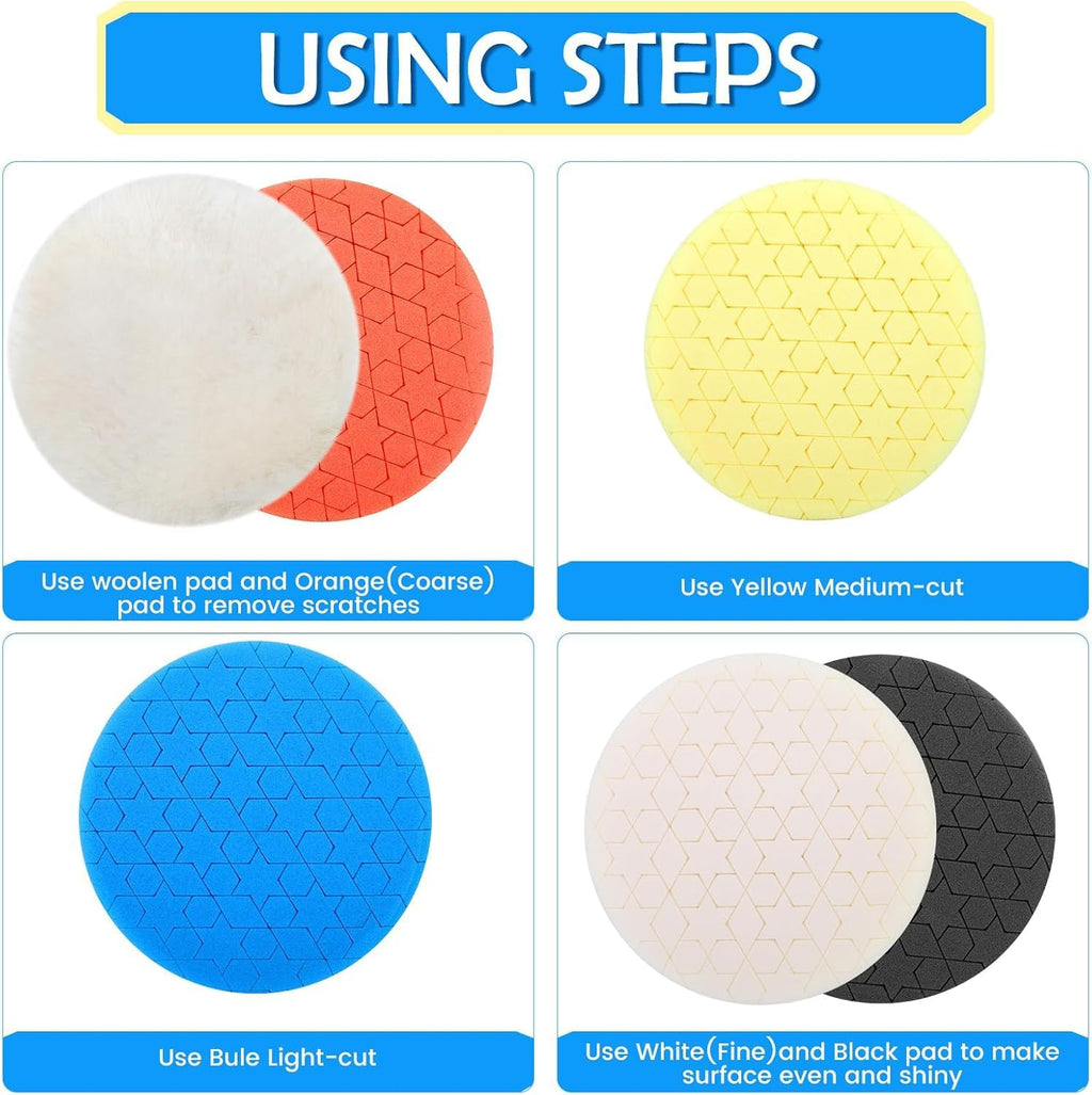 6 Pcs 5 Inch Buffing Pads, Polishing Pads 5.5 Inch 140 mm Face for 5 Inch 125mm Base Plate Compounds, Buffer Pads for