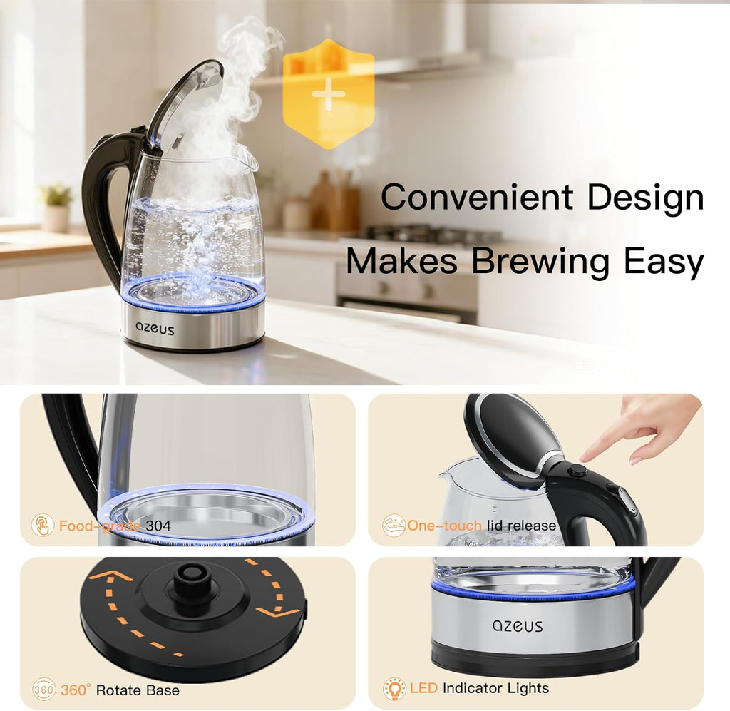 Electric Kettle 1500W Tea Kettle, 1.8L Large Capacity with Auto Shut-Off and Boil-Dry Protection, BPA-Free