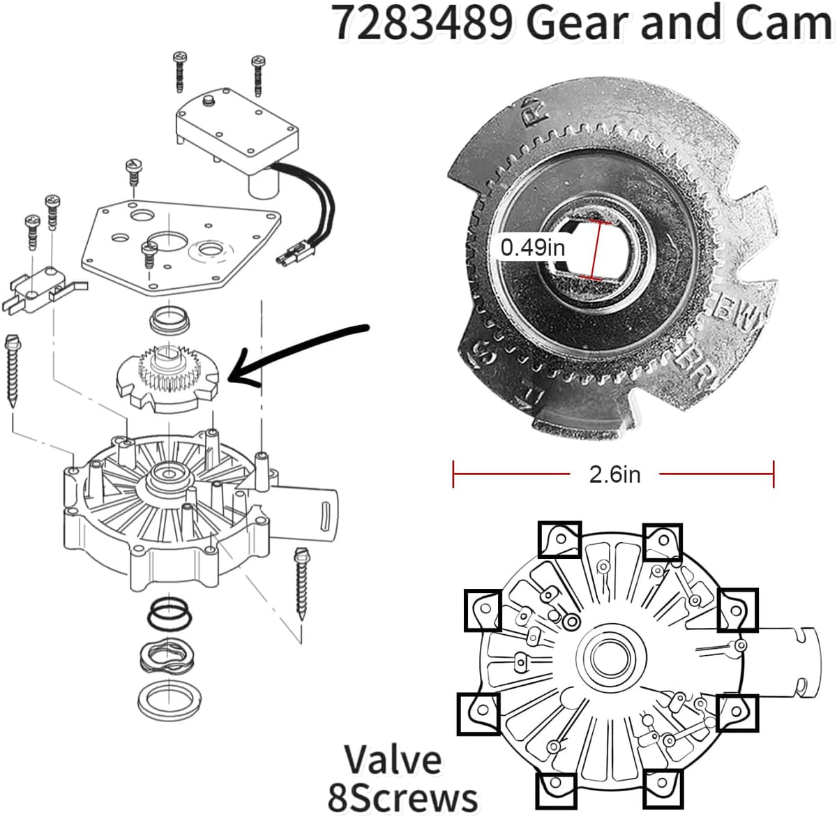 7384691 7286039 Water Softener Motor and Cam Gears Kit for High Flow 1" Systems, Replaces 7281291, 7234731, 7228900, 7223015, 7228544, 7252381, 7250622, WS26X10021, WS26X21821, OEM with Screws