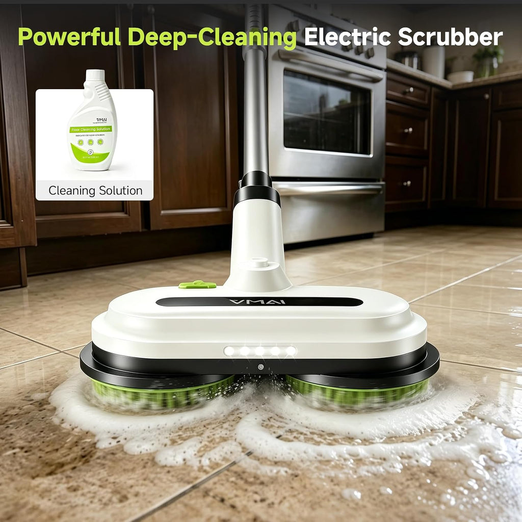 Cordless Electric Floor Scrubber & Mop with Cleaning Solution | Detachable Battery, Floor Scrubber Machine with Spray