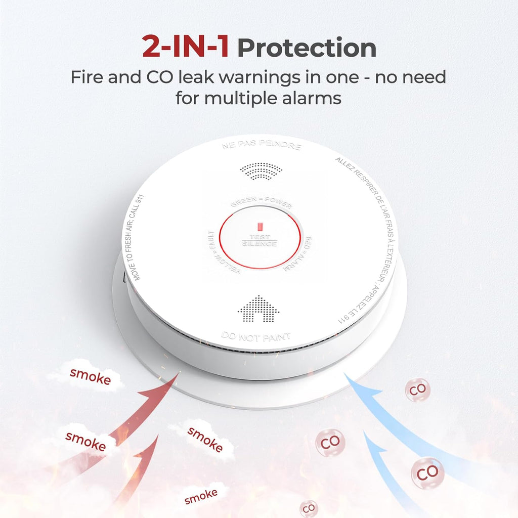 Smoke Detector Carbon Monoxide Detector Combo 10 Year Battery with Bilingual Voice Alerts,Fire Smoke & Carbon