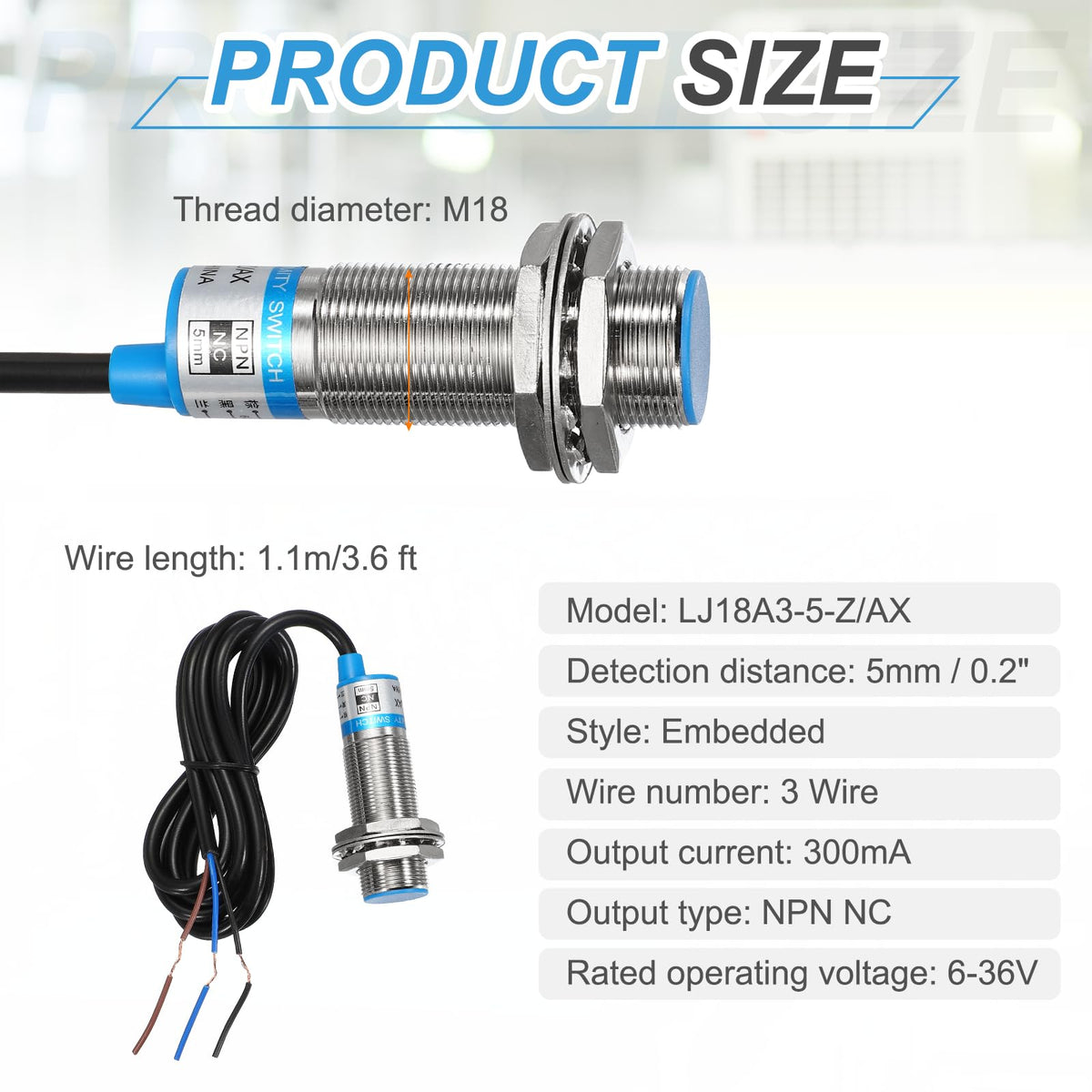 MECCANIXITY Inductive Proximity Sensor, NPN NC M18 5mm Approach Sensor