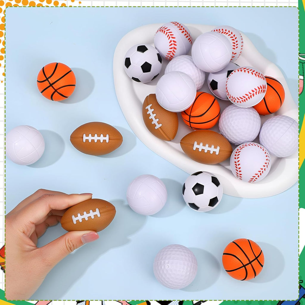 Mini Foam Sports Balls 24 Pack Mini Baseball Football Basketball Soccer Rugby Volleyball Golf Small Foam Squeeze