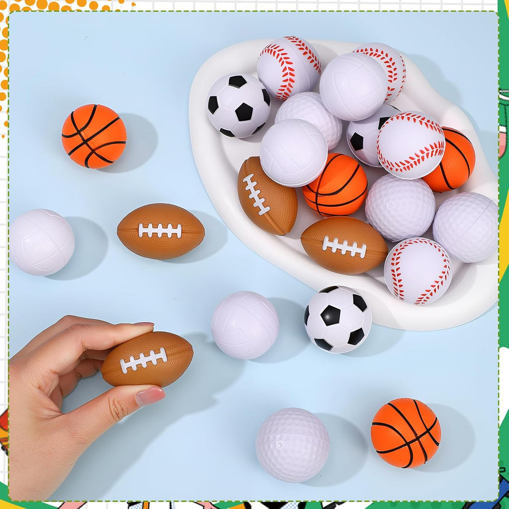 Mini Foam Sports Balls 24 Pack Mini Baseball Football Basketball Soccer Rugby Volleyball Golf Small Foam Squeeze