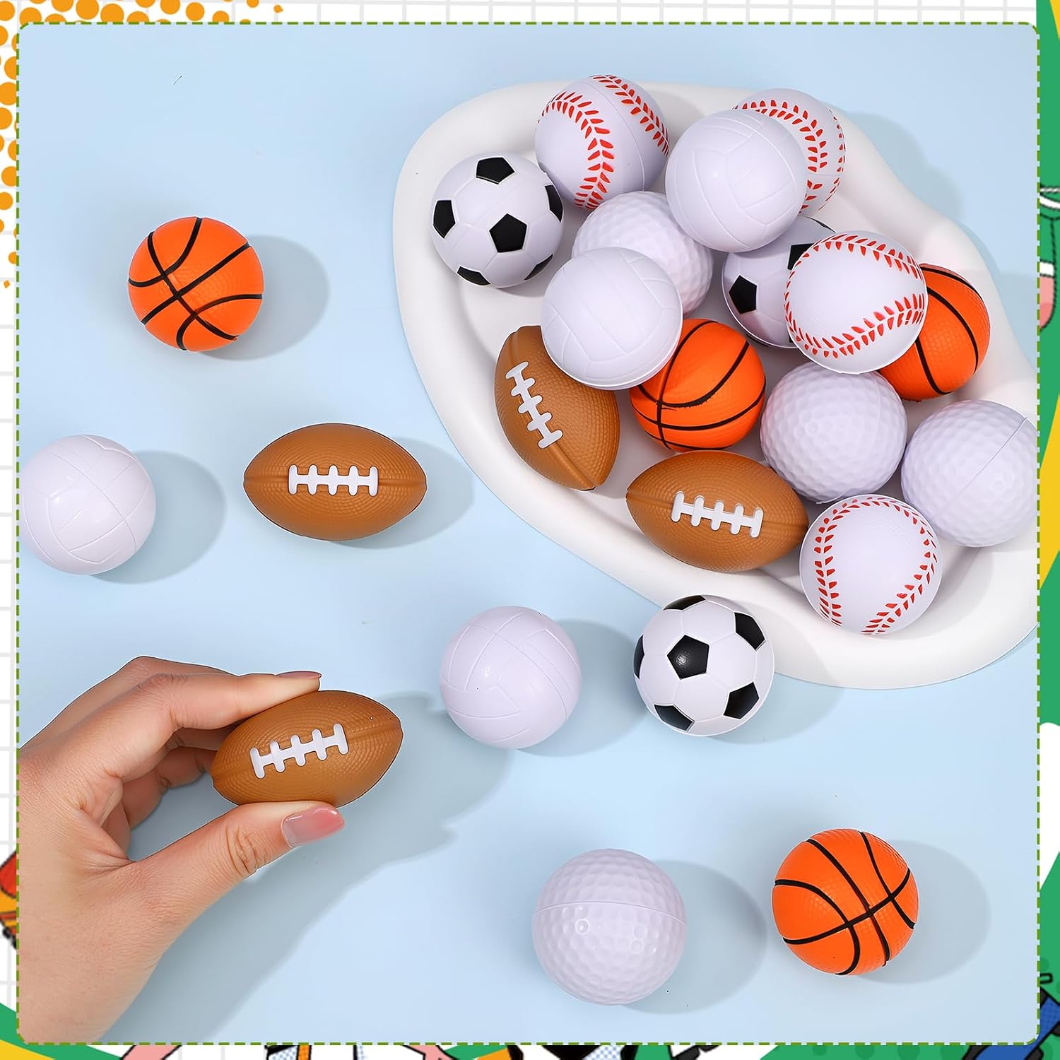 Mini Foam Sports Balls 24 Pack Mini Baseball Football Basketball Soccer Rugby Volleyball Golf Small Foam Squeeze