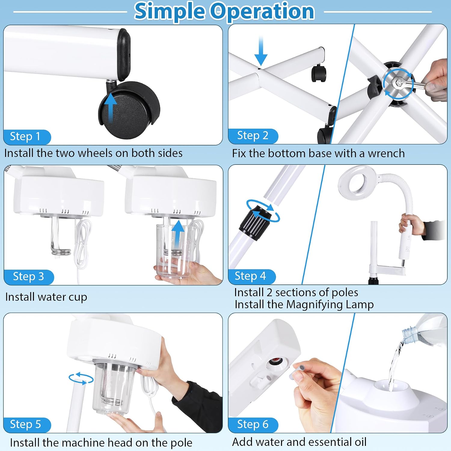 2 in 1 Facial Steamer 5X Magnifying Lamp - Hot Ozone Spa Machine, Mist Face Salon Beauty Skin Care Equipment