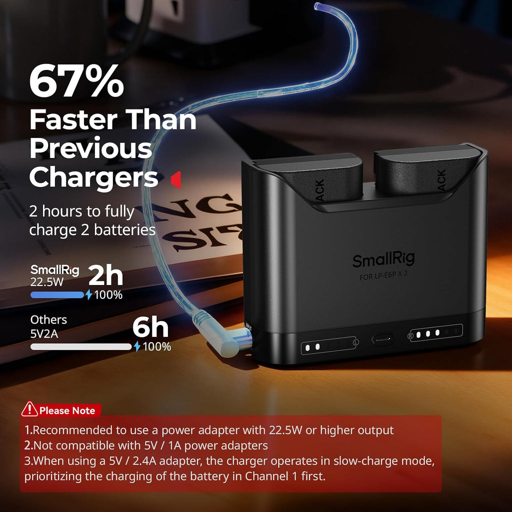 LP-E6P Battery Set for Canon, Real 2520mAh, 2.5H 22.5W Dual Slot | USB-C Charger, LED Display, for Canon EOS R6V,R6