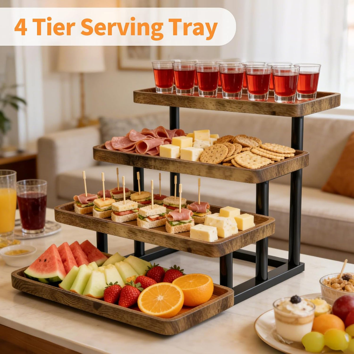 4 Tier Cupcake Stand, 15.7" Large Wooden Serving Tray