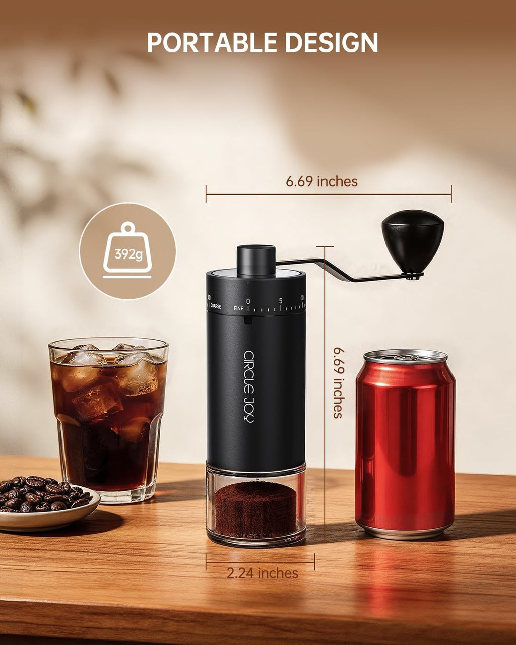 Mini Manual Coffee Grinder with 40 External Adjustable Settings and Ceramic Conical Burr, Portable Stainless Steel