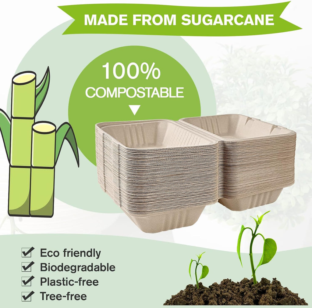 75 Pack Compostable Clamshell Take Out Food Containers, 9x6 inch