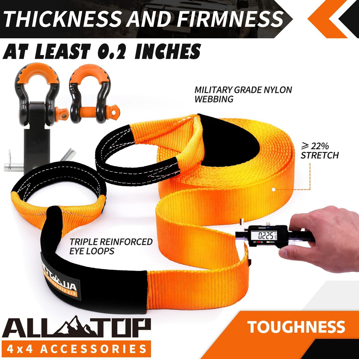 Nylon Recovery Kit with Hitch Receiver: 3" x 20' (35,000lbs) 100% Nylon Snatch Strap + 2" Shackle Hitch Receiver +