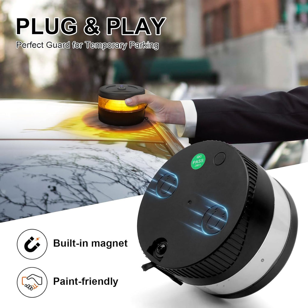 Magnetic Wireless Beacon Light, USB-C Strobe Light, Amber | Rechargeable, IP67 Waterproof, Mini Emergency Flashing