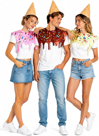 3 SETS Ice Cream Cone Costume Set for Adult | Including Ice Cream Capes and Hats, Funny Food Theme Dress Up for