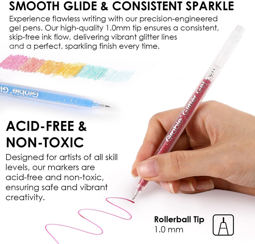 Set of 42 Glitter Gel Pens Set, Silver Sparkle Ink, 1.0mm Fine Tip Gel Pens for Adult Coloring Books, Journaling