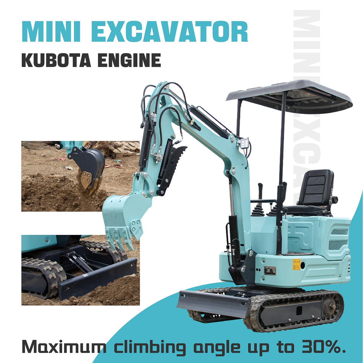 1.4 Tons Mini Excavator Blue w/Pilot System, EPA KubotaDiesel Engine
