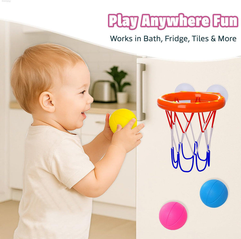 Bath Toys - Bathtub Basketball Hoop for Toddler Kids | with 3 Colorful Mold-Free Balls Set and Strong Suction Cups