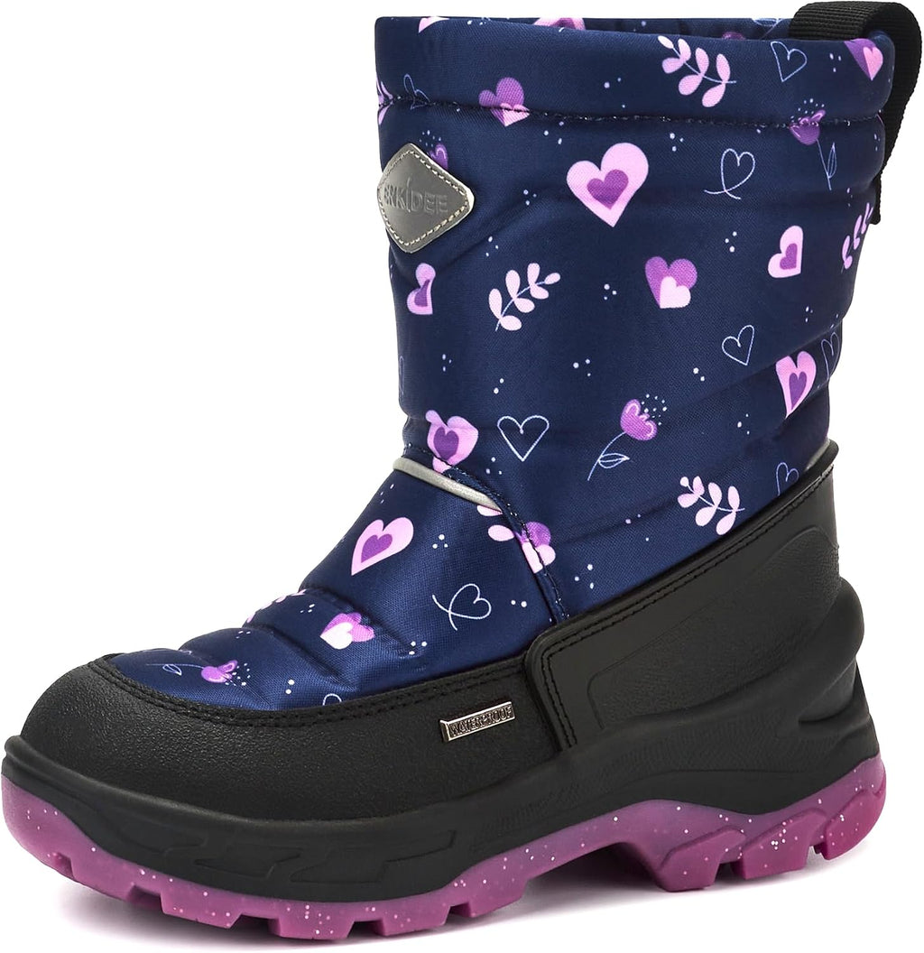 Girls Size 9 US Waterproof Reflective Winter Snow Boots Slip Resistant (Toddler/Little Kid) Floral Pink and Purple