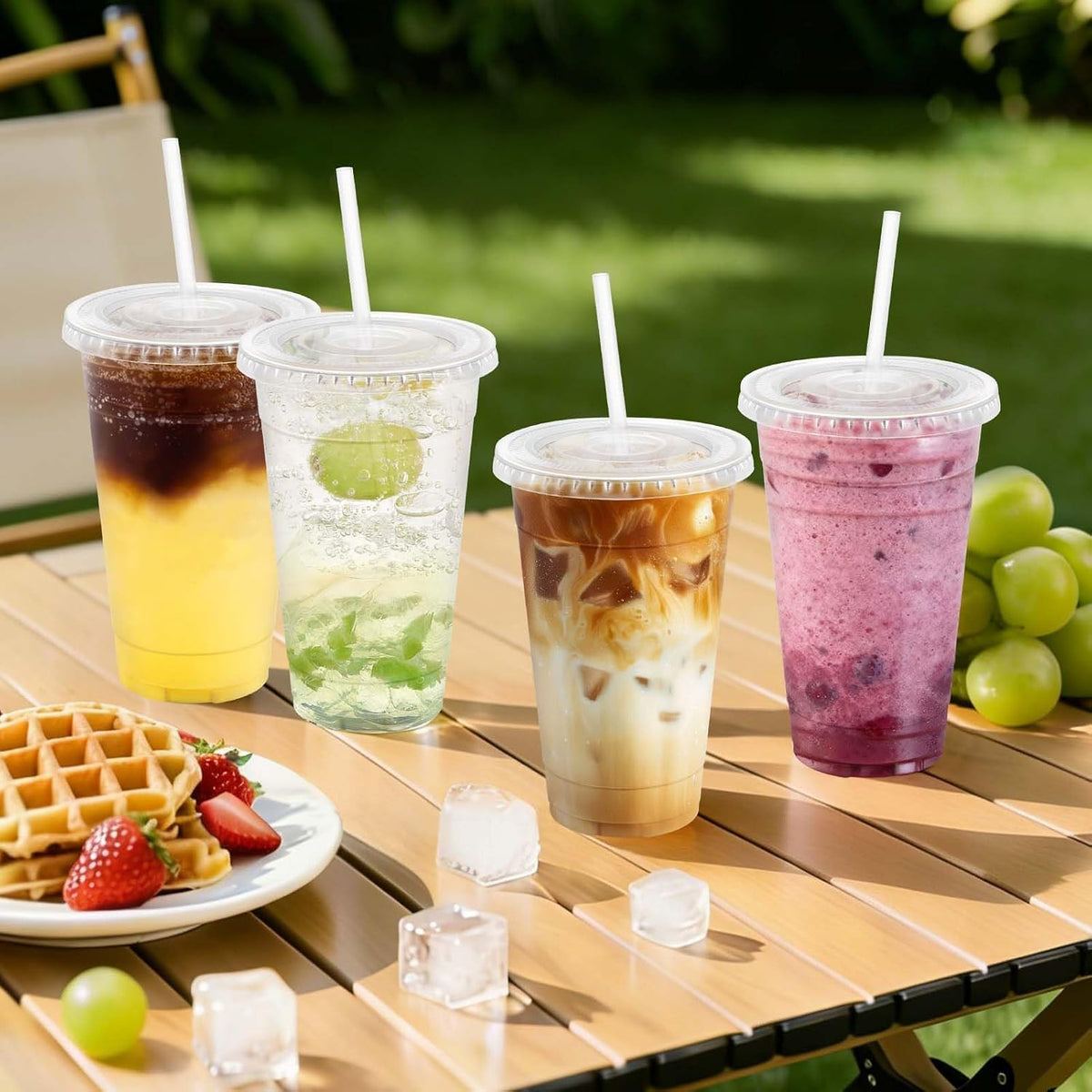 100 Pack 20 oz Disposable Clear Plastic Cups with Lids and Straws