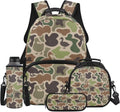 Duck Camo Backpack for School Boys 8-12 with Lunch Box, Pencil Case and Water Bottle Sleeve, 4-Piece 17 Inch