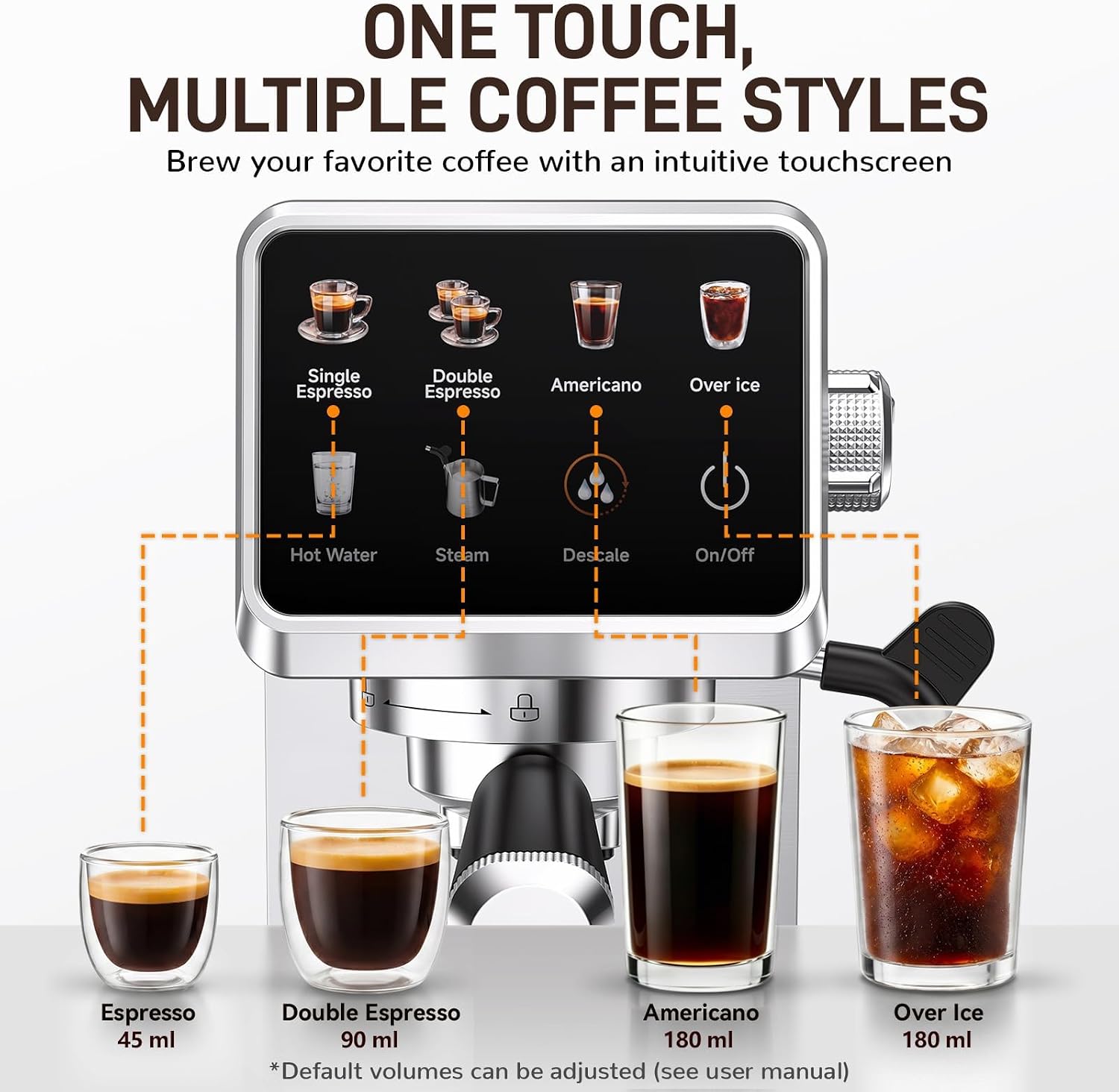 20 Bar Espresso Machine with Milk Frother, Touchscreen Coffee Maker for Espresso, Americano & Over Ice Coffee